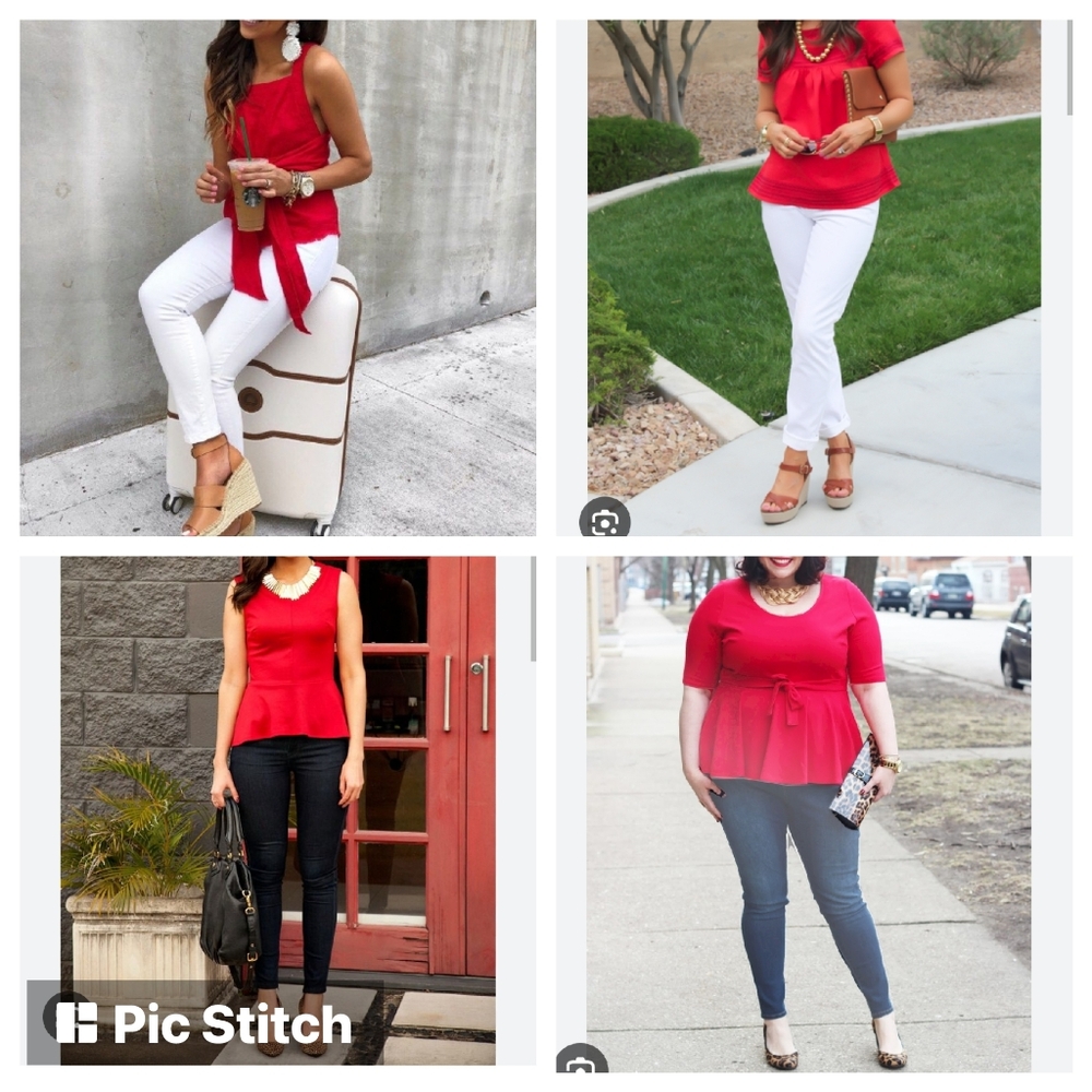 Bisou bright red tank blouse scoop neck with peplum size XL - Picture 2 of 7